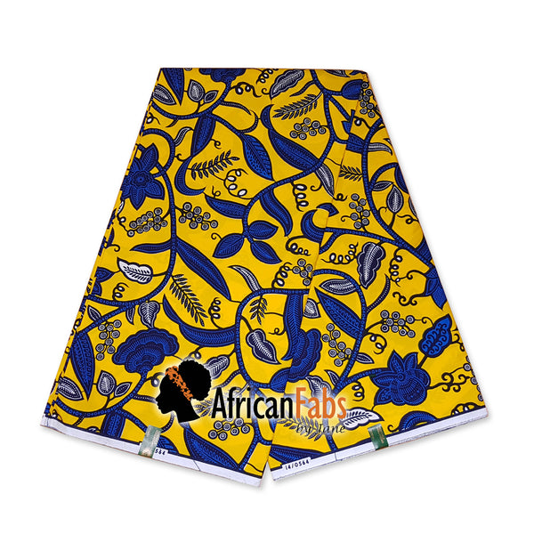 Headwrap africano - Estela de hoja amarilla / azul (Vlisco)