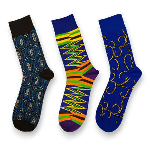 Calcetines africanos / Calcetines afro / Juego de 3 pares - Azul EHAIRRỌVBUGIE