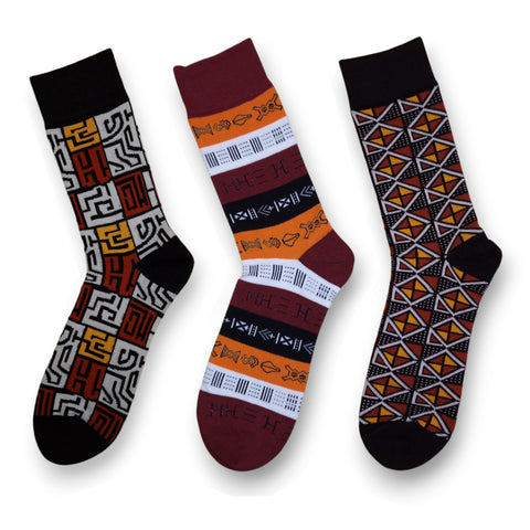 Calcetines africanos / Calcetines afro / Juego de 3 pares - Marrón ADWOA