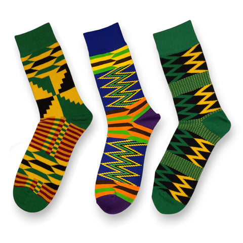 Calcetines africanos / Calcetines afro / Juego de 3 pares - Verde Kente KOFI