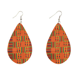 Kente naranja en forma de gota - Pendientes de inspiración africana