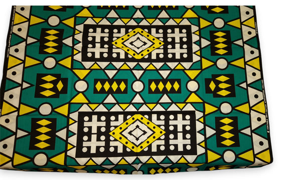 Tela estampada africana - Turquesa Amarillo Samakaka / Samacaca (Angola) - 100% algodón