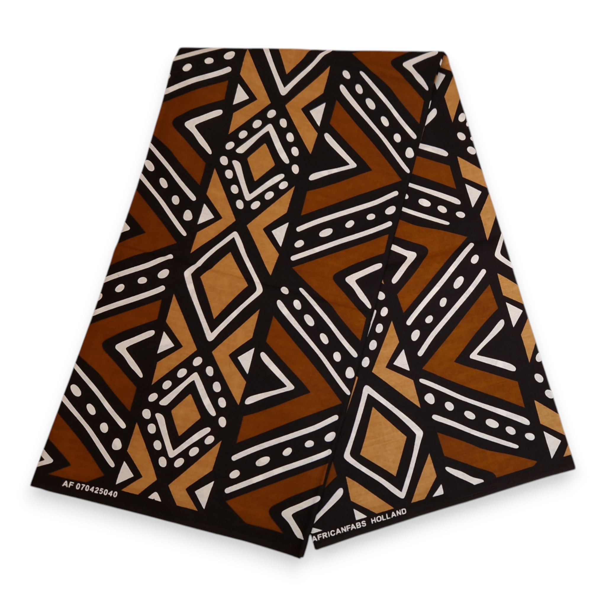 Tela africana estampada - Marrón oscuro y negro Bogolan - 100 % algodón