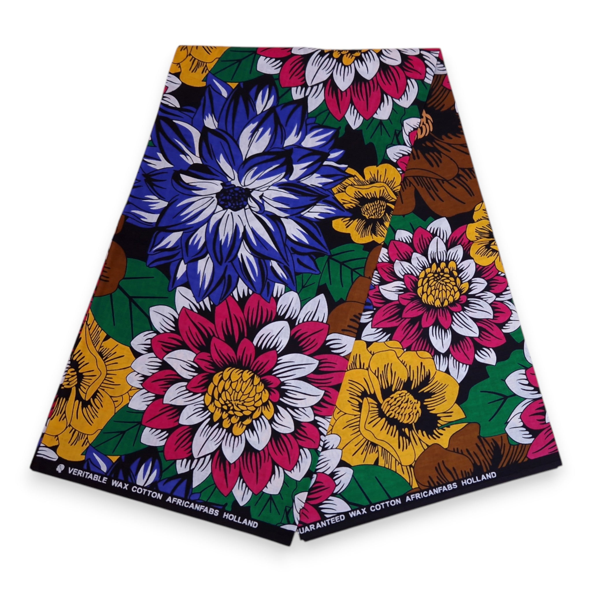 Tela africana estampada - Azul y fucsia Flowers - 100 % algodón
