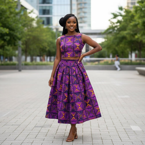 Tela africana estampada - Morado y amarillo African Prism - 100 % algodón