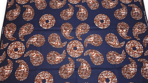 Tela africana wax estampada - Azul Marrón Navy Paisley Sun - 100% algodón