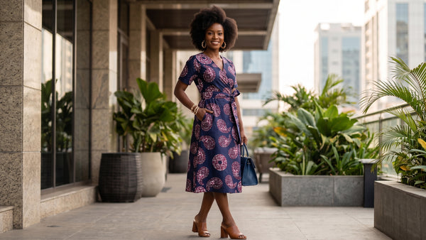 Tela africana wax estampada - Azul Marrón Navy Paisley Sun - 100% algodón
