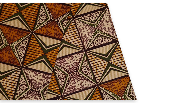 Tela africana estampada - Naranja y verde oliva African Prism - 100 % algodón