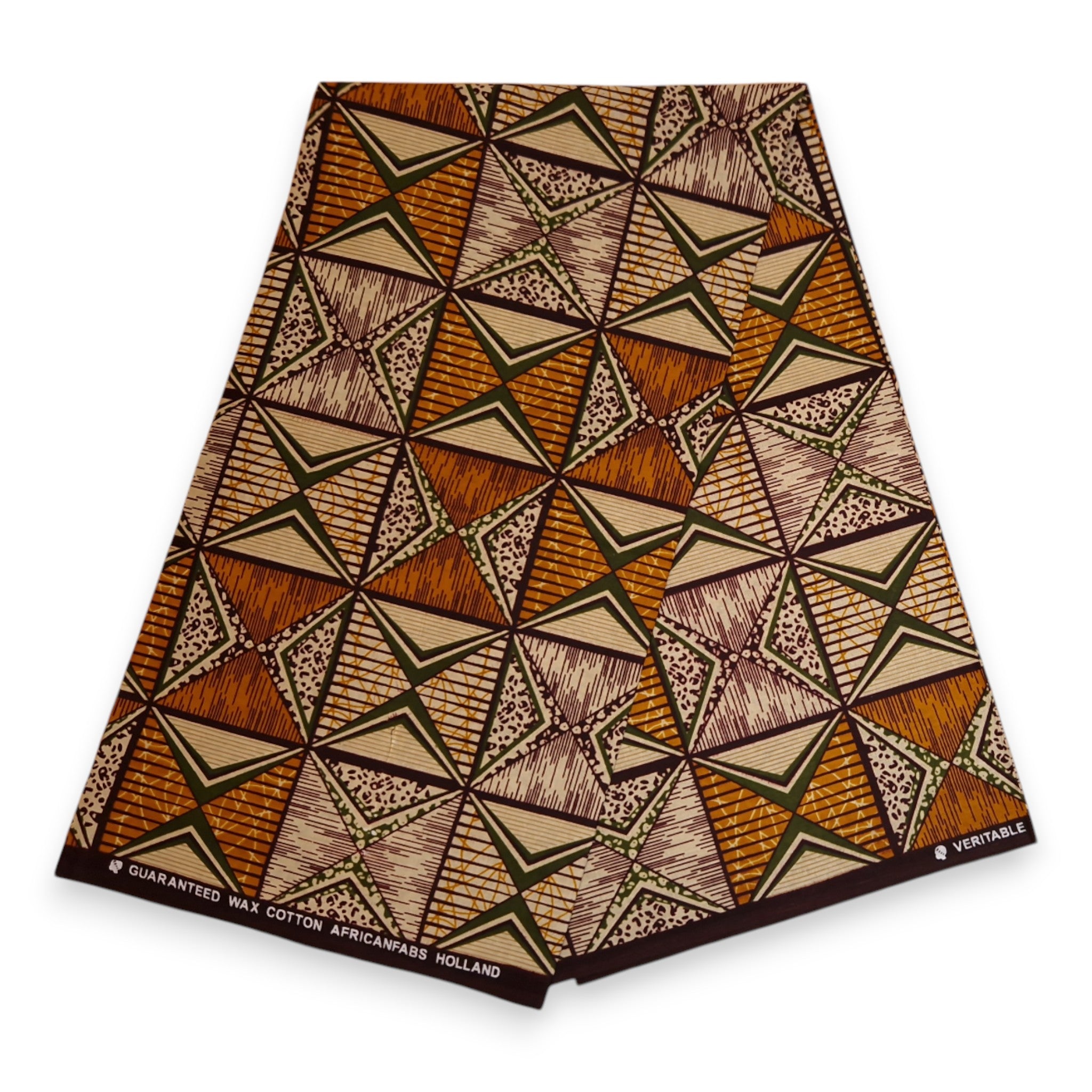 Tela africana estampada - Naranja y verde oliva African Prism - 100 % algodón