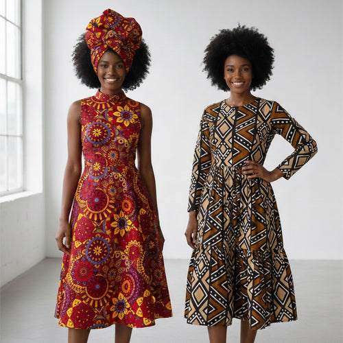 Tela africana estampada - Rojo y amarillo Mandala Patchwork - 100 % algodón