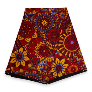 Tela africana estampada - Rojo y amarillo Mandala Patchwork - 100 % algodón