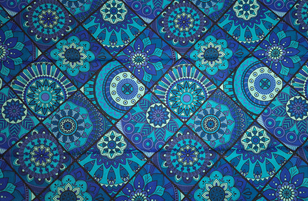 Cinta para la cabeza con flor rojo africano / Azul & Turquesa Mandala Patchwork