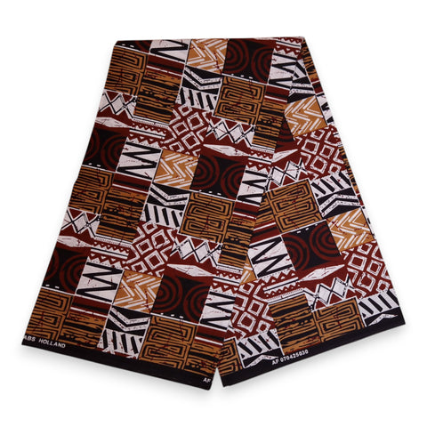 Tela estampada africana - Marrón Bogolan Mosaic - 100 % algodón
