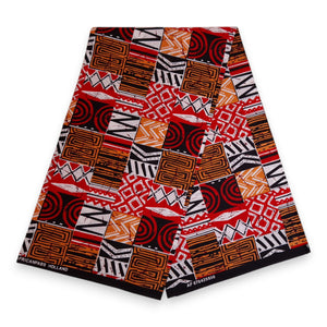Tela estampada africana - Rojo Bogolan Mosaic - 100 % algodón