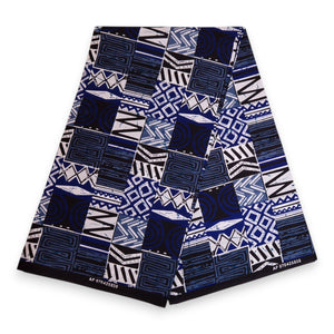 Tela estampada africana - Azul Bogolan Mosaic - 100 % algodón