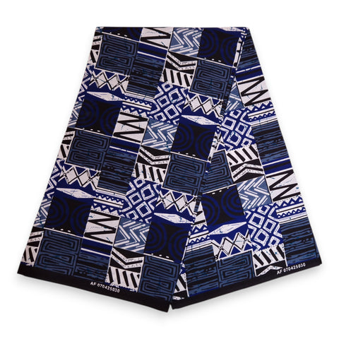 Tela estampada africana - Azul Bogolan Mosaic - 100 % algodón