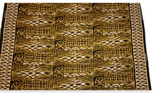 Tela estampada africana - Negro Amarillo Ndop Cameroon - 100 % algodón