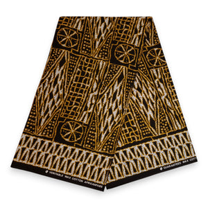 Tela estampada africana - Negro Amarillo Ndop Cameroon - 100 % algodón