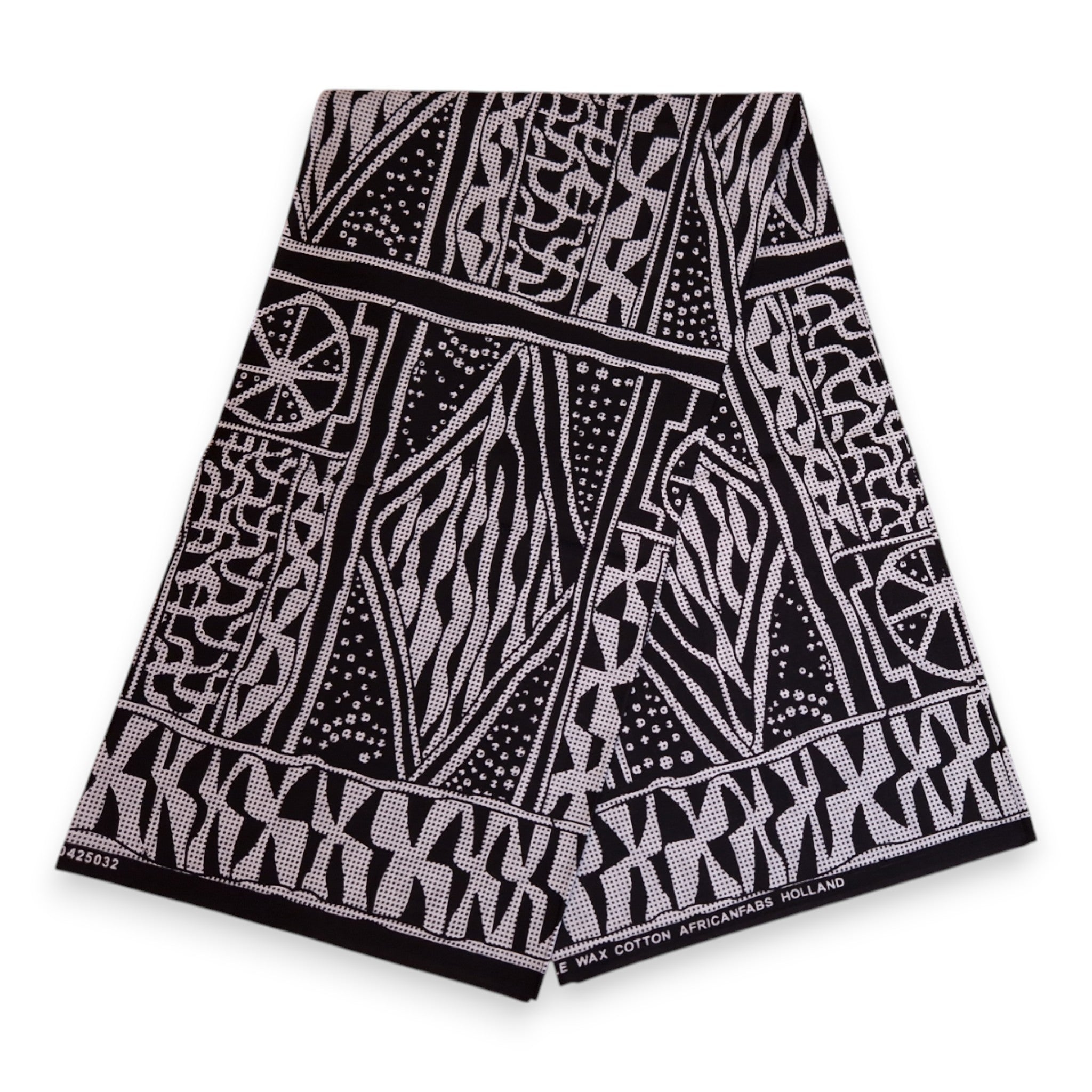 Tela estampada africana - Negro y blanco Ndop Cameroon - 100 % algodón