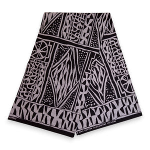Tela estampada africana - Negro y blanco Ndop Cameroon - 100 % algodón