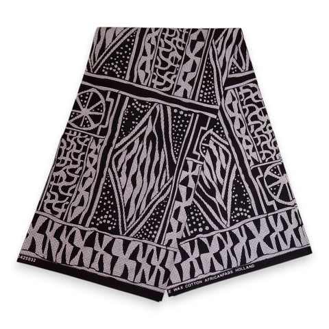 Tela estampada africana - Negro y blanco Ndop Cameroon - 100 % algodón