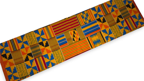 Tela africana wax estampada - Naranja Kente Print Blocks Ghana - 100% algodón