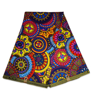 Tela estampada africana - Multicolor disks - 100% algodón