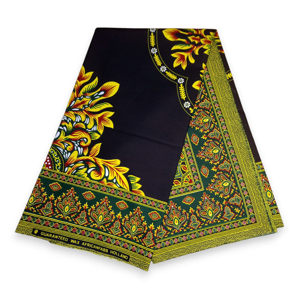 Tela estampada africana - Diseño Java Negro Tela dashiki - 100% algodón