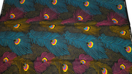 Tela africana wax estampada - Rosa Azul Royal Peacock - 100% algodón
