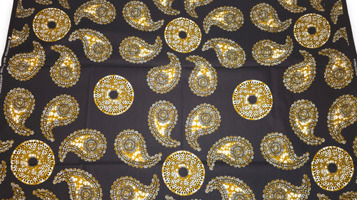 Tela africana wax estampada - Negro Verde oliva Paisley Sun - 100% algodón