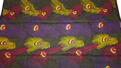 Tela africana wax estampada - Morado Amarillo Royal Peacock - 100% algodón