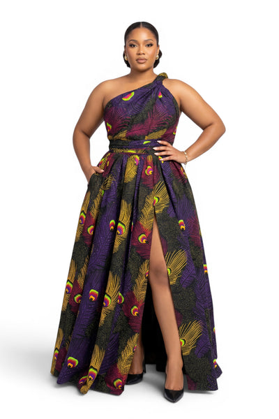 Tela africana wax estampada - Morado Amarillo Royal Peacock - 100% algodón