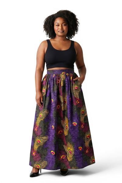 Tela africana wax estampada - Morado Amarillo Royal Peacock - 100% algodón