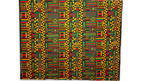 Tela africana wax estampada - Negro Verde Kente Print Ghana - 100% algodón