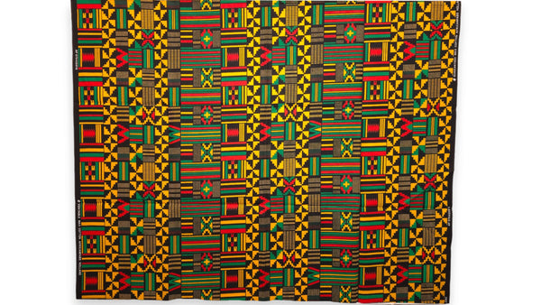 Tela africana wax estampada - Negro Verde Kente Print Ghana - 100% algodón