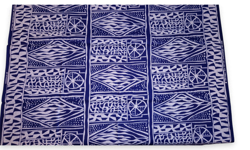 Tela africana wax estampada - Azul Blanco Ndop Cameroon - 100% algodón