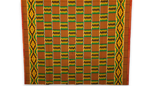 Tela africana wax estampada - Verde Kente Print Zigzag Ghana - 100% algodón