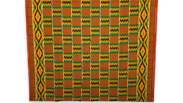 Tela africana wax estampada - Verde Kente Print Zigzag Ghana - 100% algodón