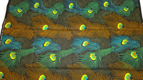 Tela africana wax estampada - Marrón Verde azulado Royal Peacock - 100% algodón