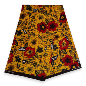 Tela estampada africana - Amarillo Flowers - 100% algodón