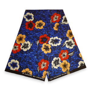 Tela estampada africana - Azul Flowers - 100% algodón