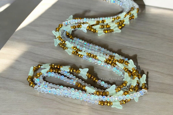 Perlas de cintura / Cadena de cintura africana - Akpakpa - Mariposa crystal (Elástico)