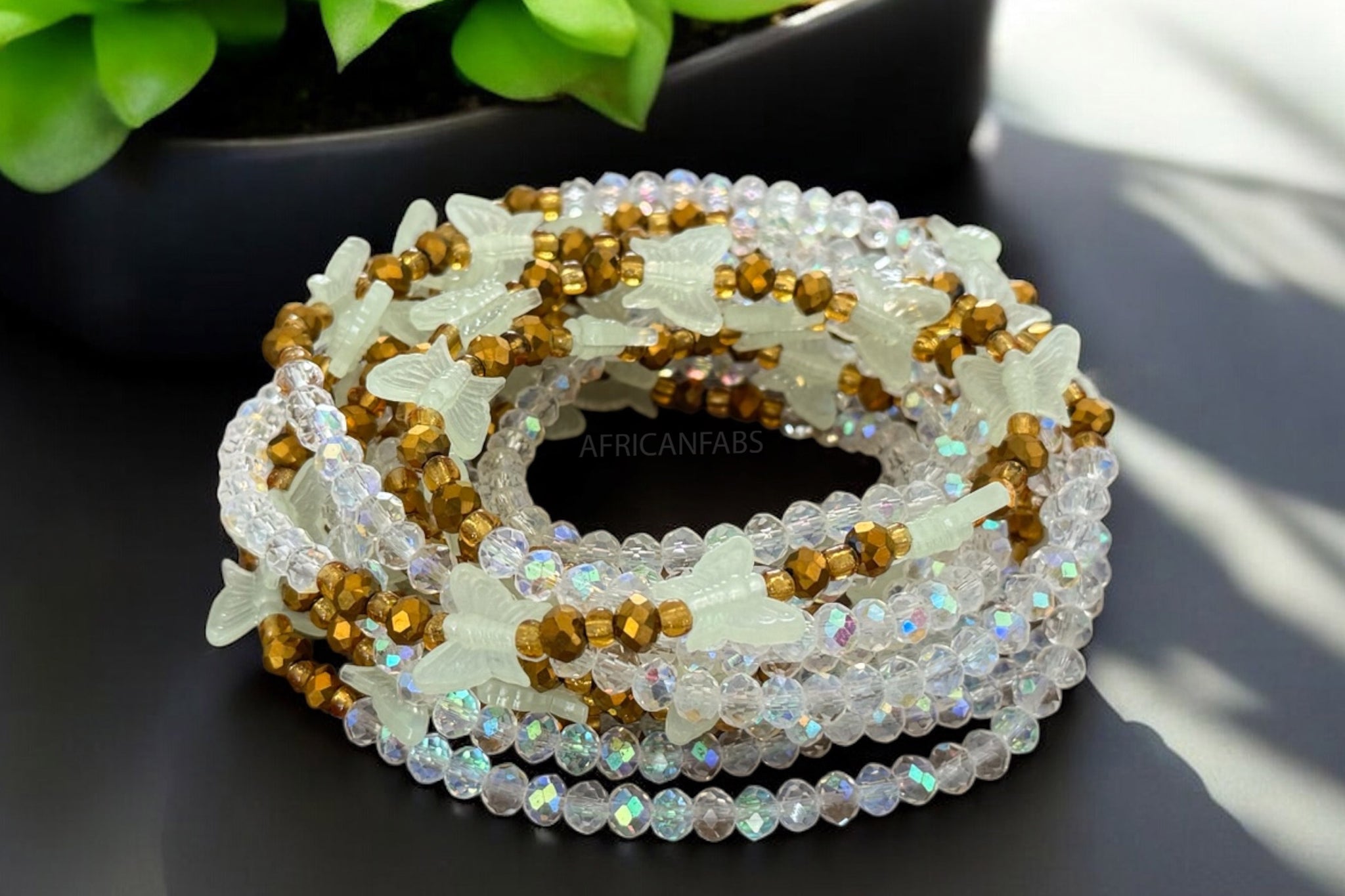 Perlas de cintura / Cadena de cintura africana - Akpakpa - Mariposa crystal (Elástico)