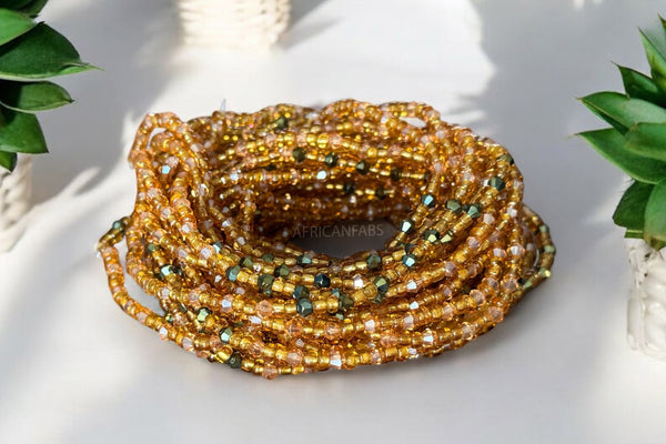 Cuentas de cintura / Cadena de cintura africana - Ẹmu - Cristal dorado (elástico)