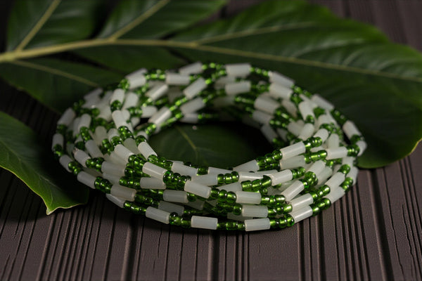 Perlas de cintura / Cadena de cintura africana - EGHE - Verde / blanco (elástico)