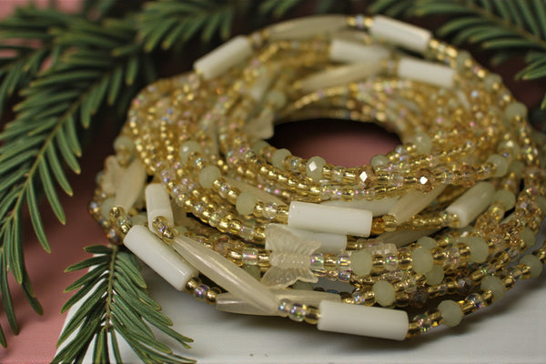 Perlas de cintura / Cadena de cintura africana - ISIUWA - Blanco - Resplandor en la oscuridad (elástico)