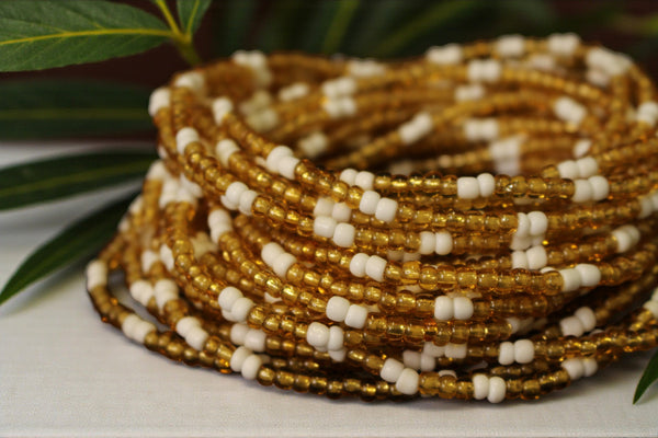 Perlas de cintura / Cadena de cintura africana - JESUOBO - Blanco / dorado (elástico)