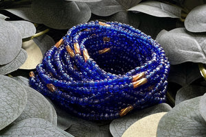 Perlas de cintura / Cadena de cintura africana - EHANA - Azul / dorado (elástico)