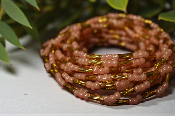 Perlas de Cintura / Cadena de Cintura Africana - AGBUZA - Rosa / Oro (elástico)