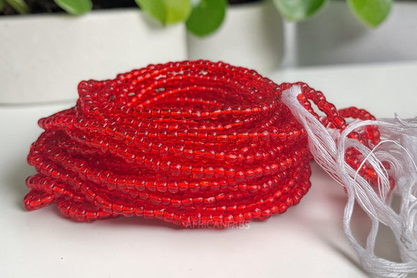 Perlas de cintura / Cadena de cadera africana - Abiémwénse - Rojo (Cordón tradicional no elástico)